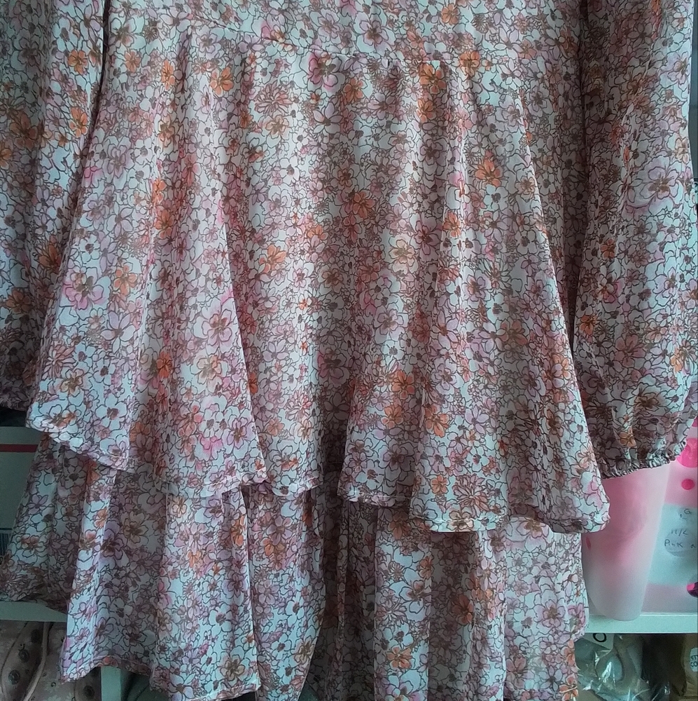 Japna Floral Tiered Long Sleeve Ilk Polyester Dress - Picture 15 of 16